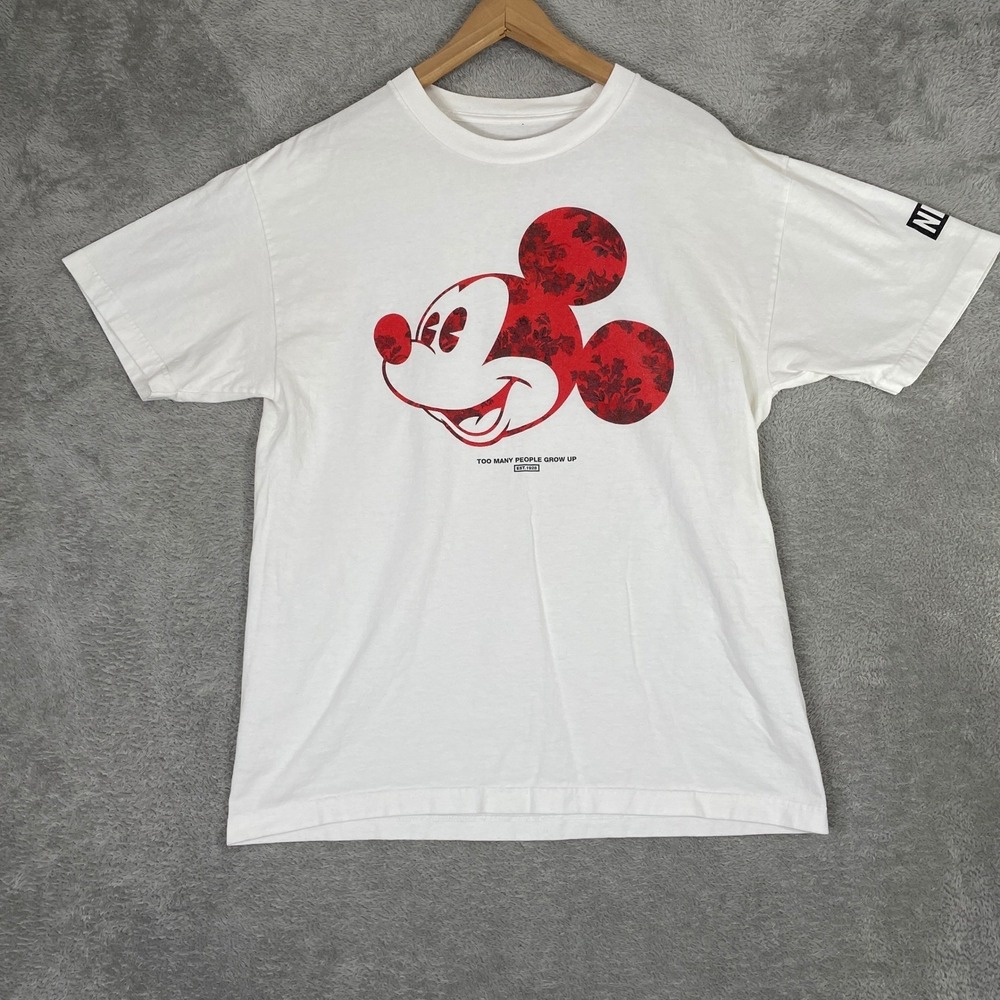 Neff Disney Mickey Mouse T Shirt Mens Large White Floral Graphic Logo Tee